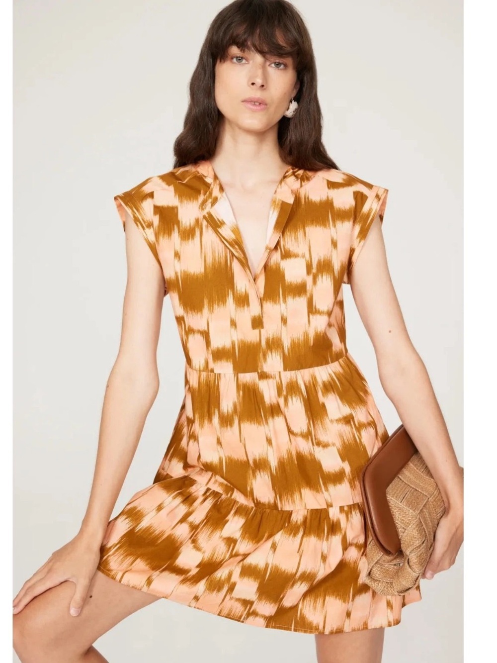 Marie Oliver Lachlan Dress Blush Check Pink Brown Tiered Cotton Mini